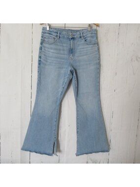 American Eagle Jeans 14 Short Curvy Super High Rise Flare Light Wash Split Hem